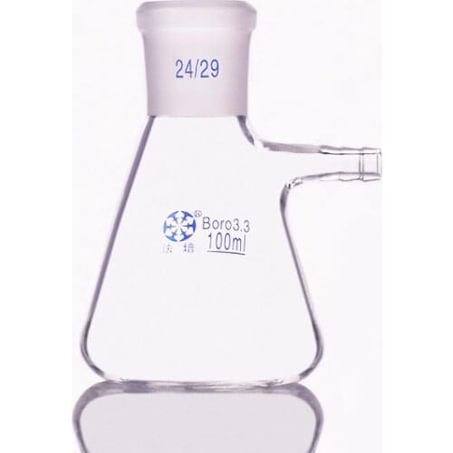 Filtering flask with side tubulature,Capacity 100ml,Ground mouth 24/29,Triangle flask with tubules,Filter Erlenmeyer bottle