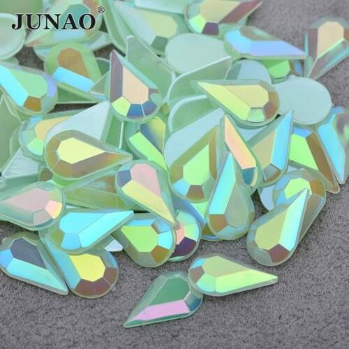 JUNAO 5*8mm 8*13mm Green AB Teardrop Rhinestone Appliques DIY Face Crystal Stickers Nail Art Decoration Flatback Acrylic Stones
