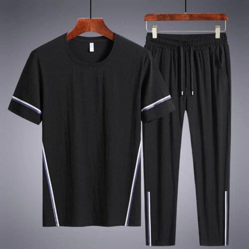 Mens Sets T Shirts+Long Pants Two Pieces Sets Casual Tracksuit New Summer Male Sportswear Suit Plus Size 7XL 8XL