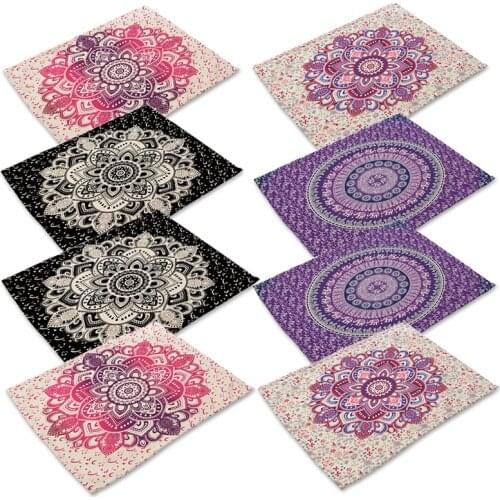 Hongbo Mandala Pattern Place Mats for Dinning Table Cotton Linen Table Accessories Heat Insulation Table Cloth Linen Rectangle