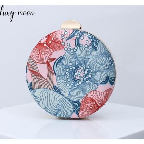 Round Clutch Purse Bag for Women Elegant Flower Printing Party Wedding Ladies Evening Bag Purse and Handbag ZD1914