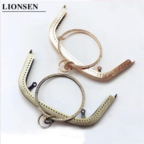 LIONSEN 1PCS 18.5CM Crystal Ring Metal Purse Frame Handle Clutch Bag Accessories DIY Kiss Clasp Lock Embossing HandBag Hardware