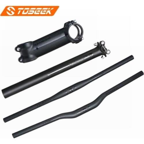 Toseek Matte Black Carbon Bike Handlebar Seat Rear Lever Mountain Bike Bike Parts Bike MTB Handlebar Set