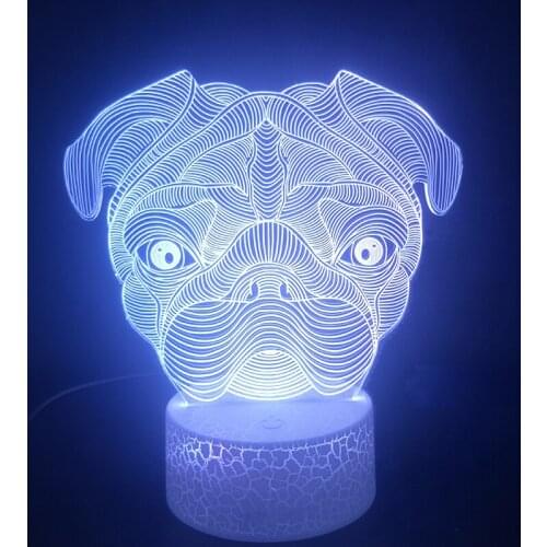 Pug Puppy Dog 3D Lamp Multi-color with Remote Touch Sensor Directly Supply Battery Powered Visual Dropship Led Night Light Lamp