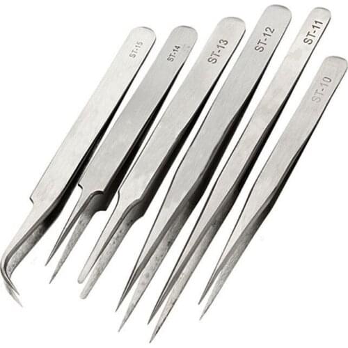 6pcs/set Pro Anti-Static Stainless Steel Tweezers Set Maintenance Tools Hot