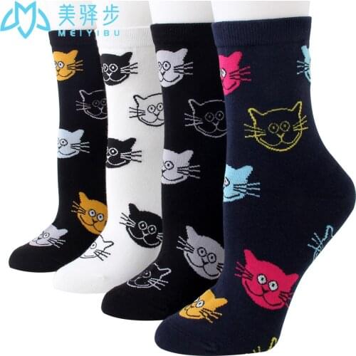 12 Pairs Per Set Cute Cartoon Cat Socks Autumn Crhot Selling Ladies Cotton Socks for Girl