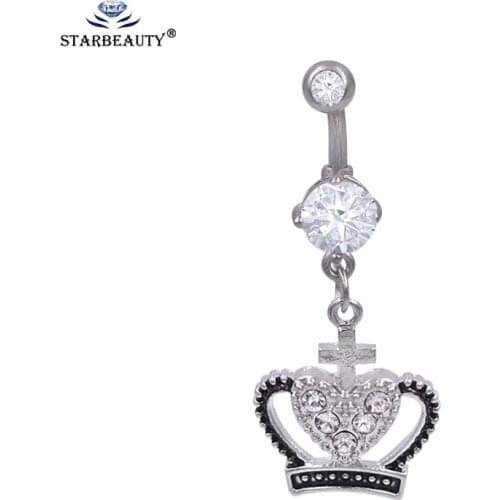 New Arrival ! 1PC Bling Crown Pendant Bell Piercing Navel Ring Stud Indian Style Belly Tunnel Piercings Dance Accessories
