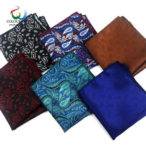 New Design Formal Mens Polyester Pocket Square 25*25CM Paisley Handkerchief Business Navy Vintage Hanky Wedding Party Gift