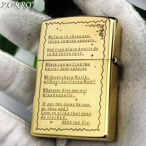 Original Zorro Kerosene Lighter Pure Copper Carving Classic Promise Under Tree Pattern Business Gift Outside Ignition Tool