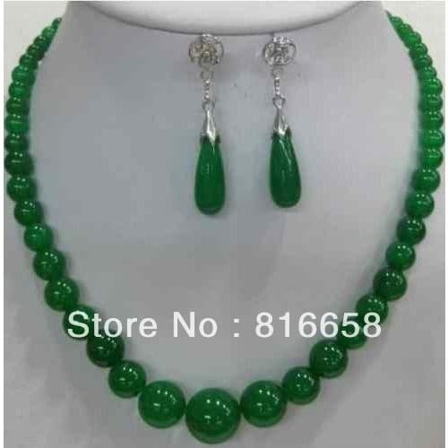 Pretty real nature green Natural jade necklace earring set