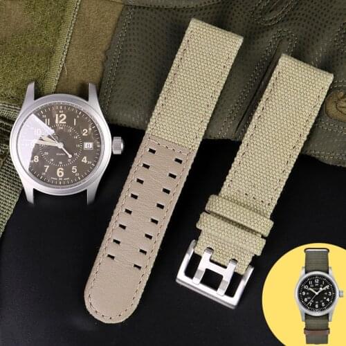 20mm 22mm Canvas Nylon Strap Soft Genuine Leather Watchband Men Replacement Bracelet Wrist Band for Hamilton Khaki H68201993