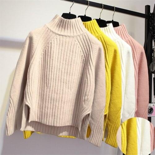 2017 New Autumn Winter Warm Knitted Pullover Sweater Women Knitting Turtleneck Sweater Solid Patchwork Thick Sweaters Lady Mw048