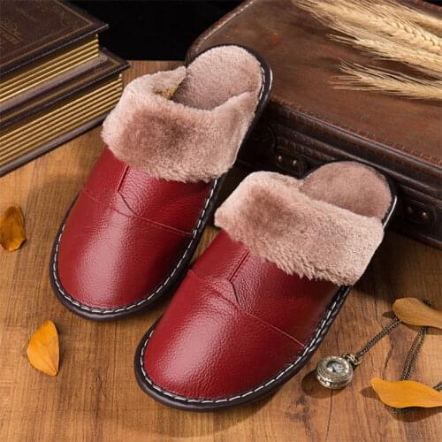 Women Slippers PU Female Flats Fur Indoors Ladies Shoes Winter Warm Plush Waterproof Non-slip Bedroom Concise Woman Footwear