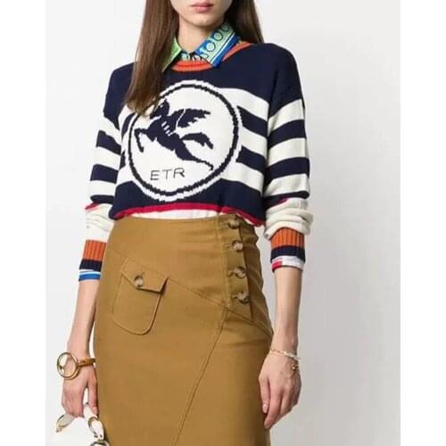 Knitwear 11.14 100�shmere Pullover Women New Fashion Vintage Striped Print Letter Design Loose Casual Soft Comfortable Sweater