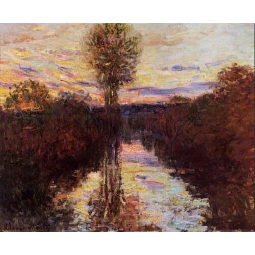 High quality Oil painting Canvas Reproductions The Small Arm of the Seine at Mosseaux, Evening By Claude Monet hand painted