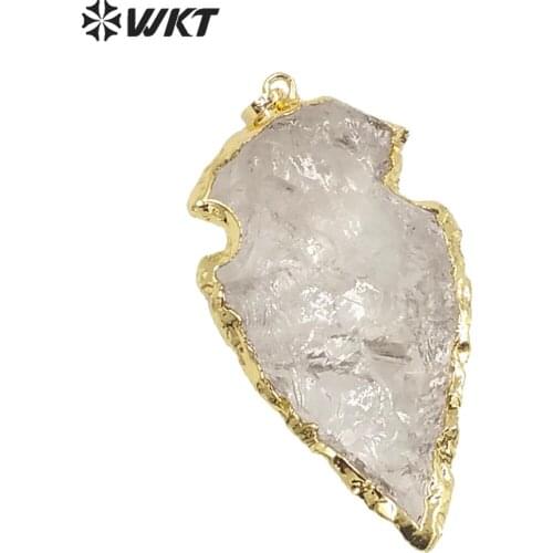 WT-P309 Natural crystal arrowhead arrow head Pendant charm, gold edged crystal Pendant