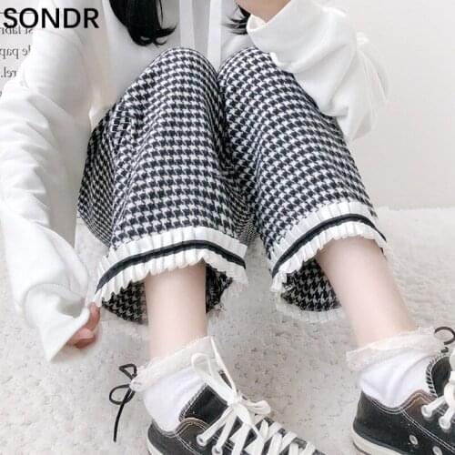 Japanese Fashion Women Trousers 2021 Spring College Style Woolen Plaid Casual Trousers Girl Kawaii All-Match Lady Cropped Pants