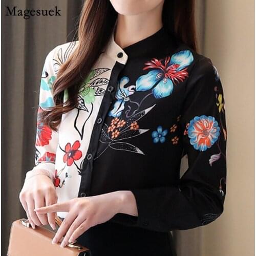 Stand Collar Vintage Women ShirtSpring 2021 Long Sleeve Chiffon Blouse Print Casual Plus Size Female Tops Shirts Blusas 8004 50