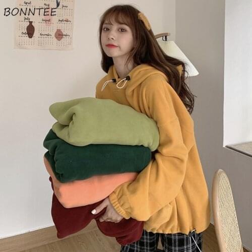 Hoodies Women Aesthetic Sweatshirt Solid Hooded Ins Female Chic Loose Korean Style Long Sleeve Clothes for Teens Casual 5 Colors