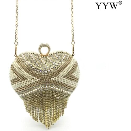 Heart Design Women Evening Clutch Bag Small Beaded Rhinestones Fashion Metal Evening Bags Diamonds Party Handbags
