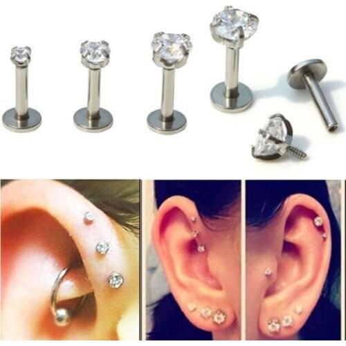 3pcs 2/3/4mm 316L Stainless Steel Crystal Earring Stud Punk Charm Ear Cartilage Cubic Zirconia Earrings Body Piercing Jewelry