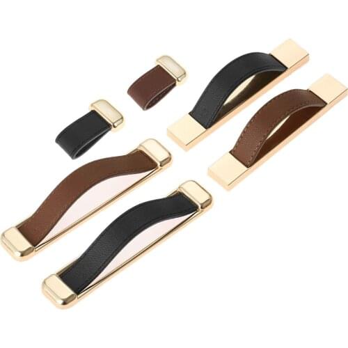 1pc Brown/Black Leather Furniture Handle with Screws Drawer Wardrobe Cabinet Door Knobs Accessories