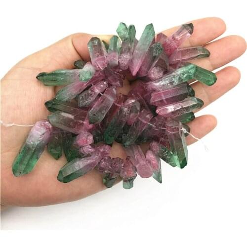 1pc Green and Light Pink Titanium Aura Lemurian Quartz Crystal Point Healing Stone Decor Natural Quartz Crystals