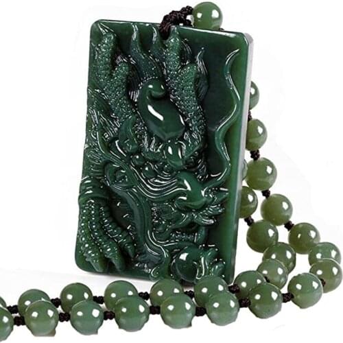 100% pure Natural Green Jade Hand Sculpture Domineering Dragon pendant necklace