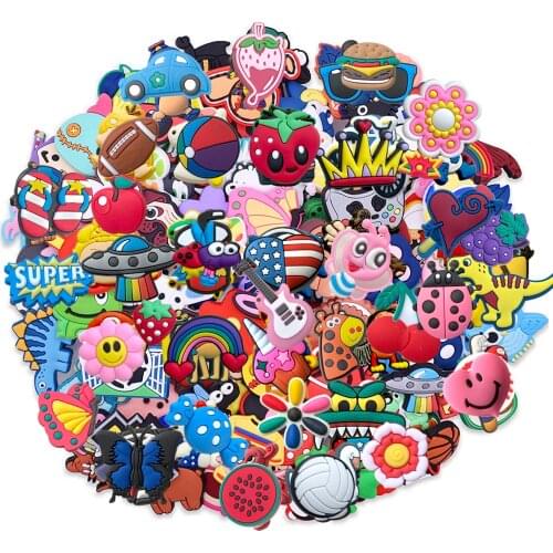 100pcs/Lot Mixed Styles Random Shoe Accessories Charms ,Decoration Fit Clog and Wrisband for Children Gift