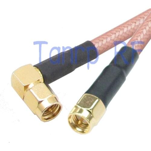2pcs 3FEET SMA male plug to SMA male right angle RG142 1M coaxial cable RF Pigtail jumper connector adapter wholesale