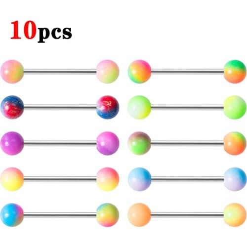 2pcs Colorful Tongue Ring Stud Candy Acrylic Nipple Rings Piercing Barbell 16mm Bar Cartilage Helix for Women Body Jewelry 14G