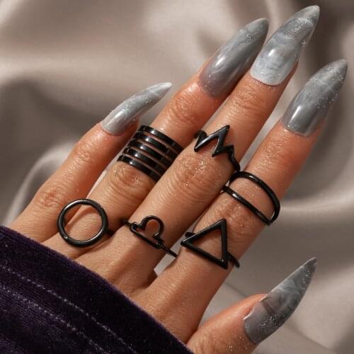 2021 Matching Rings for Women Black Jewelry Bohemia Style Ring Set Anillo Bague Femme Anillos Slytherin Accessories Bijoux