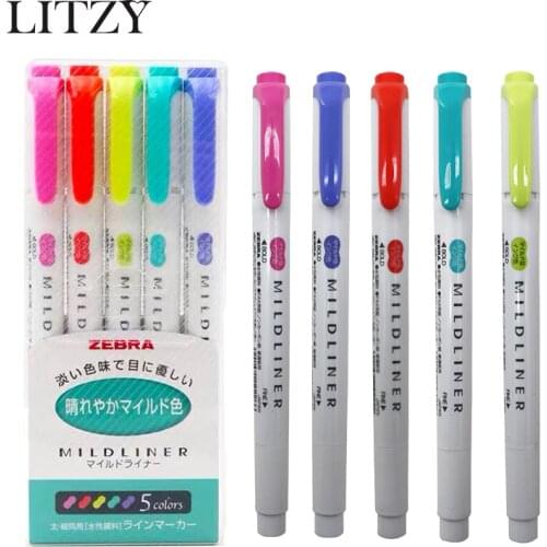 5Pcs/set Japan Zebra Mild Liner Double Headed Highlighter Pen Drawing Marker Pens for School Zebra Mildliner Scribble Stationery