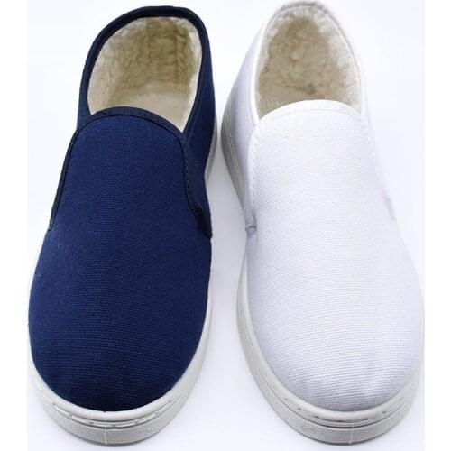 Anti-static thick cotton shoes PVC winter warm thickening velvet dust-free work shoes anti-static blue white canvas cotton shoes