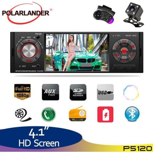 4.1 Inch 1 Din Car Radio Hands-free Calling 7 Color Button Backlight BT/USB/TF/AUX Car MP5 Player Car Stereo Bluetooth Audio