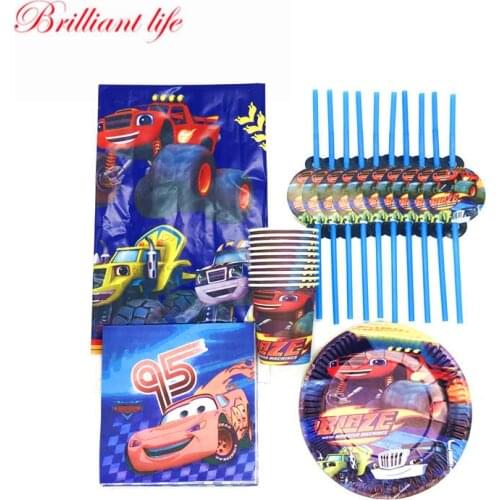 Blaze And The Monster Machines 51/81 pcs Birthday Party Tableware Baby Shower Wedding Cup Plate Straw Napkin Table Cover Supply