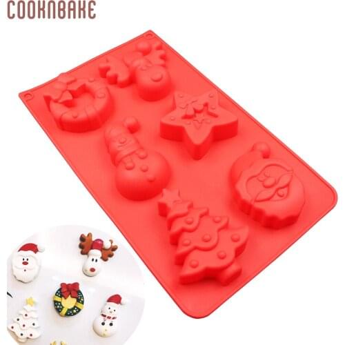 COOKNBAKE cake bakeware Christmas Silicone soap Mold 6 cavity candy chocolate form Santa Tree resin gypsum tool cake deocoration