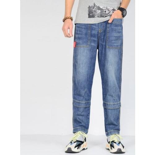 Jeans Men Baggy Hip Hop Harem Jeans Plus Size Stretch Loose Tapered Jogger Mens Jeans Cotton Breathable Denim Trousers