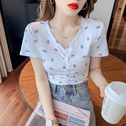 Europe V-neck Summer Fashion Shirt T Shirt Women Tops Base printing Short sleeve Girls Tshirt new clothing women Tops