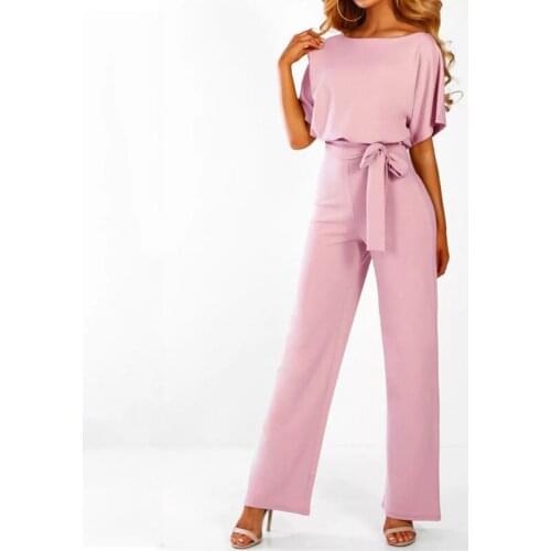 Fashing Summer Black Jumpsuit Women Overalls Elegant Long Plus Size Jumpsuits Female Lace Up Rompers Overalls For Women Pink