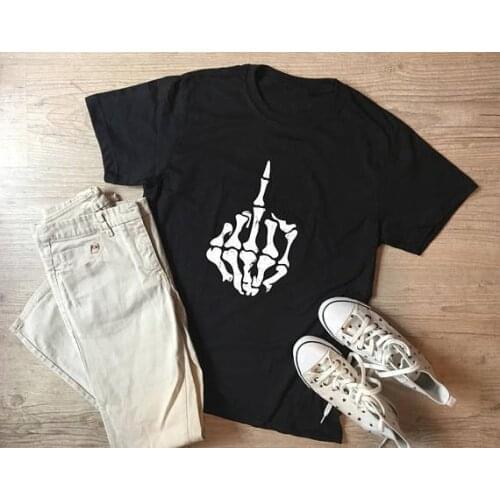 Skeleton Finger T-Shirt Sexy Funny Skeleton Shirt Tumblr Harajuku Cotton Crewneck Girl Black Popular Grunge Slogan t shirt
