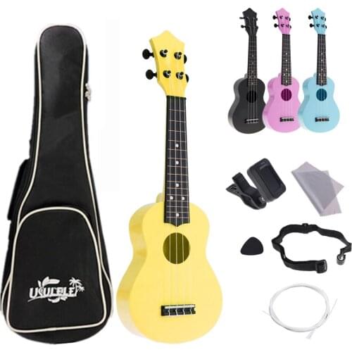 4 Strings 21 Inch Soprano Ukulele Full Kits Acoustic Colorful Hawaii Guitars Instrument for Kids and Music Beginner