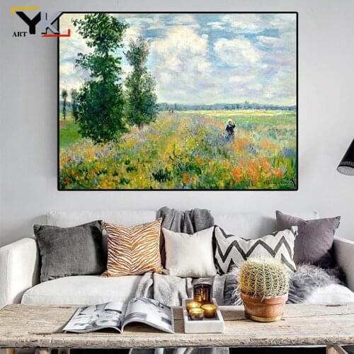 Print Claude Monet Poppies at Argenteui Landscape Oil Painting on Canvas Art Wall Picture Impressionist for Living Room Cuadros