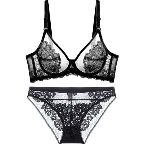 Meizimei Ruffle Lace Lingerie Set Sexy Womens Underwear Transparent Bra Party Sets Lace Black Lingerie Bra Set Underwear Set