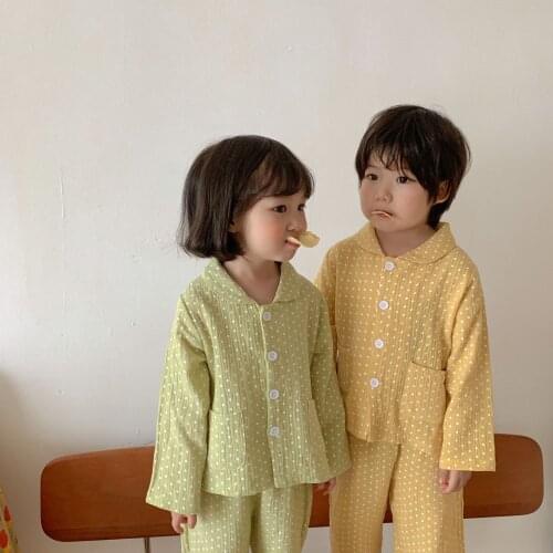 Spring Autumn unisex spun cotton dot printing casual leisure wear children soft pajamas sets