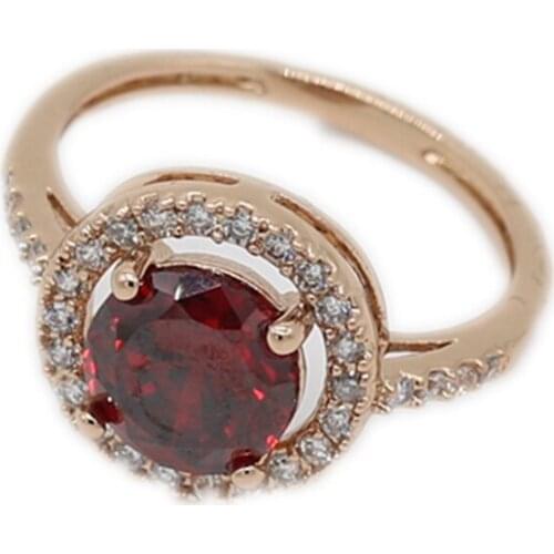 Round Cut Red Zirconia Halo Ring Rose Gold Filled Womens Wedding Ring Sparkling Gift Size 6