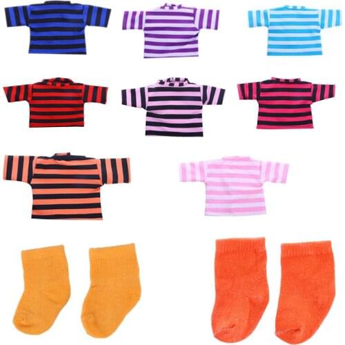 Doll Cute Pattern, Striped Short T-shirt Fit 18 inch American&43 Cm Born Baby,Generation,Russian DIY Birthday Girls Toy Gift