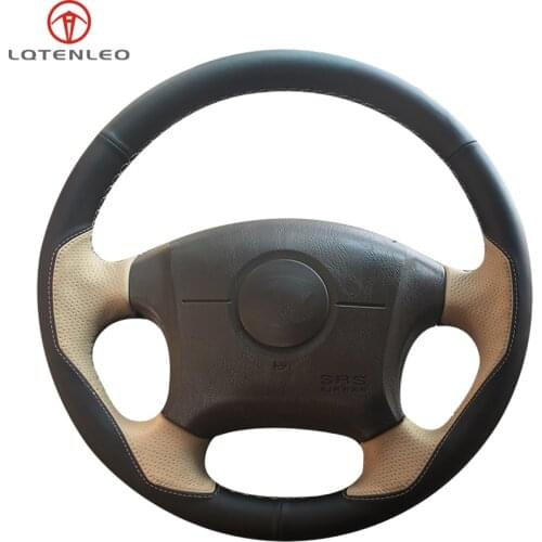 LQTENLEO Black Beige Leather Hand Car Steering Wheel Cover For Hyundai Elantra 2000 2001 2002 2003 2004 2005 2006 2007 2008