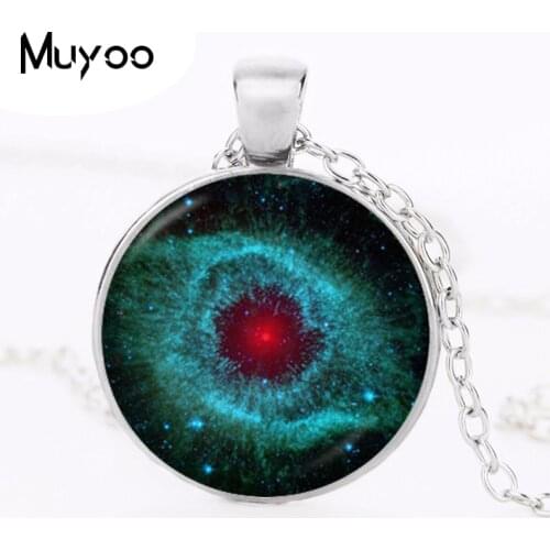 Fashion green and red galaxy pendant necklace glass cabochon art photo cluster star jewelry Round chain nebula neckless HZ1