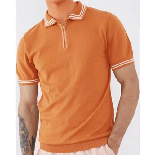 Mens Knitwear Polo Shirt Summer Fashion Casual Orange Half Cardigan Loose Lapel Cardigan Polo Shirt Mens Top 2021